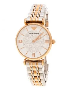 Emporio Armani White Crystal Two Tone Stainless Steel AR1926 Women's Wristwatch 32MM For Women