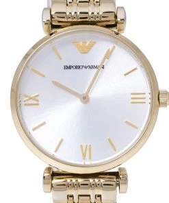 Emporio Armani Silver Yellow Gold Tone Stainless Steel Classic AR1877 Women's Wristwatch 32 Mm For Women -Emporio Armani sale luxury women emporio armani used watches p325131 006