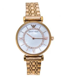 Emporio Armani Mother Of Pearl Rose Gold Tone Stainless Steel Classic AR1909 Women's Wristwatch 32 Mm For Women
