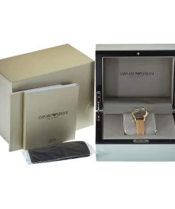 Emporio Armani Brown Gold Plated Stainless Steel & Leather Classic Women's Wristwatch 28 Mm For Women -Emporio Armani sale luxury women emporio armani used watches p392655 009