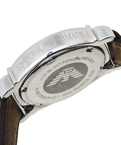 Emporio Armani Brown Stainless Steel & Leather AR0277 Women's Wristwatch 29 Mm For Women -Emporio Armani sale luxury women emporio armani used watches p409606 004