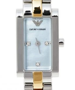 Emporio Armani Blue Mother Of Pearl Stainless Steel AR3109 Women's Wristwatch 16 Mm For Women -Emporio Armani sale luxury women emporio armani used watches p457315 007