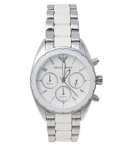 Emporio Armani White Stainless Steel Sportivo Chrono AR5940 Women's Wristwatch 38 Mm For Women