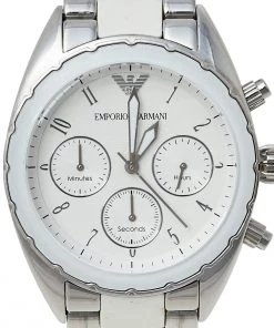 Emporio Armani White Stainless Steel Sportivo Chrono AR5940 Women's Wristwatch 38 Mm For Women -Emporio Armani sale luxury women emporio armani used watches p459996 003
