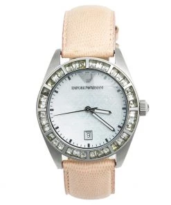Emporio Armani Mother Of Pearl Stainless Steel Leather AR-0543 Women's Wristwatch 38 Mm For Women