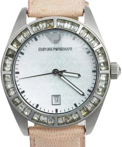 Emporio Armani Mother Of Pearl Stainless Steel Leather AR-0543 Women's Wristwatch 38 Mm For Women -Emporio Armani sale luxury women emporio armani used watches p557814 007