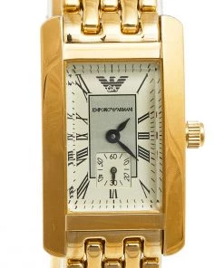 Emporio Armani Cream Gold Plated Stainless Steel AR0124 Women's Wristwatch 20 Mm For Women -Emporio Armani sale luxury women emporio armani used watches p564559 006