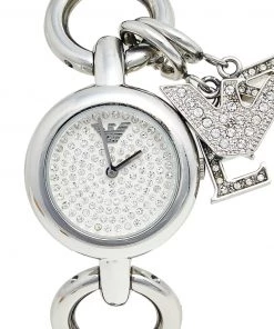 Emporio Armani Silver Stainless Steel Charm AR-5713 Women's Wristwatch 28 Mm For Women -Emporio Armani sale luxury women emporio armani used watches p577203 007