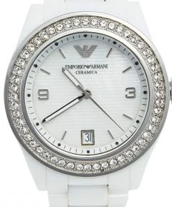 Emporio Armani Mother Of Pearl Ceramic Stainless Steel AR-1426 Women's Wristwatch 39 Mm For Women -Emporio Armani sale luxury women emporio armani used watches p585399 006
