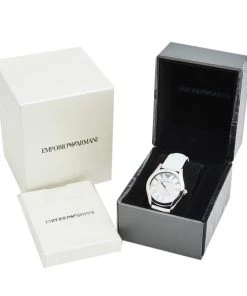 Emporio Armani Mother Of Pearl Stainless Steel Leather AR1669 Women's Wristwatch 35 Mm For Women -Emporio Armani sale luxury women emporio armani used watches p586592 001