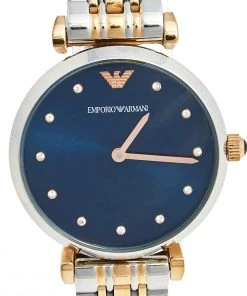 Emporio Armani Blue Two Tone Stainless Steel AR11092 Women's Wristwatch 32 Mm For Women -Emporio Armani sale luxury women emporio armani used watches p596967 006