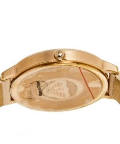 Emporio Armani Silver Rose Gold Plated Stainless Steel Leather AR2510 Women's Wristwatch 32 Mm For Women -Emporio Armani sale luxury women emporio armani used watches p597843 004