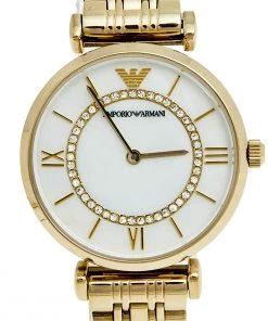 Emporio Armani Mother Of Pearl Yellow Gold Plated Stainless Steel AR1907 Women's Wristwatch 32 Mm For Women -Emporio Armani sale luxury women emporio armani used watches p597847 008