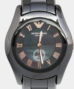 Emporio Armani Black Mother Of Pearl Ceramic Gold Plated Stainless Steel AR1412 Women's Wristwatch 35 Mm For Women -Emporio Armani sale luxury women emporio armani used watches p624007 004