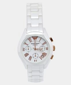 Emporio Armani White Ceramic Rose Gold PVD Coated Stainless Steel Cermica AR1417 Women's Writwatch 38 For Women