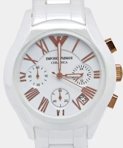 Emporio Armani White Ceramic Rose Gold PVD Coated Stainless Steel Cermica AR1417 Women's Writwatch 38 For Women -Emporio Armani sale luxury women emporio armani used watches p643474 005