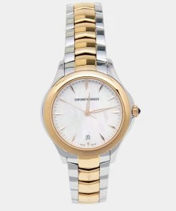 Emporio Armani Mother Of Pearl Two Tone Stainless Steel Esedra ARS8503 Women's Wristwatch 35 Mm For Women