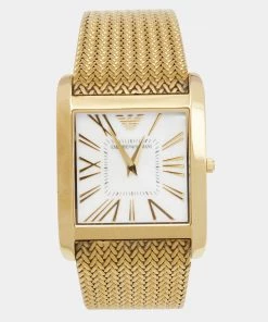 Emporio Armani Mother Of Pearl Gold Plated Stainless Steel AR2016 Unisex Wristwatch 31 Mm For Women