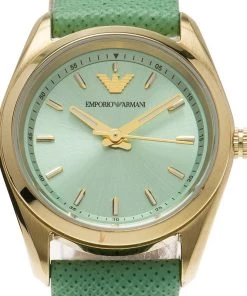 Emporio Armani Turquoise Gold-Plated Stainless Steel AR6034 Women's Wristwatch 26MM For Women -Emporio Armani sale luxury women emporio armani used watches p79407 003